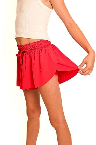 Youth Girls Flowy Athletic Shorts with Spandex Liner. Butterfly Shorts for Fitness, Running, Sports with Drawstring Closure
