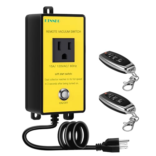 120V Soft Start Outlet Automatic Switch 15A 60Hz for Tools with Motor, KTNNKG Remote Switch for Vacuum and Table Saw with 2 Key Fobs,Support Manual Control