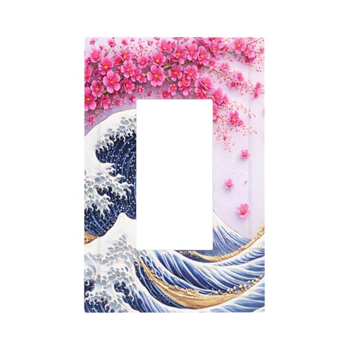 Placa de pared con patrón de onda japonesa Sakura para interruptor, panel decorativo, placa de enchufe eléctrico, adecuada para baño, cocina, sala de estar, dormitorio