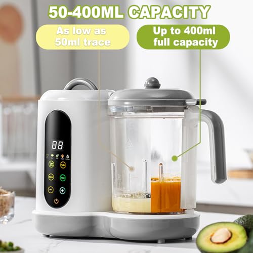 Babynahrungszubereiter, Baby Food Maker mit Dampfgarer und Mixer, 400ml Multifunktions Babybrei Zubereiter mit Touchscreen& 4 Kochvoreinstellungen, Dampfgarer Baby Automatisches Kochen & Zerkleinern