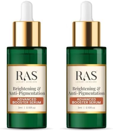 RAS Luxury Oils Brightening & Anti-Pigmentation Advanced Booster Serum | Glowing Skin with 2% Glutathione, 2% Alpha Arbutin, 2% Kojic Acid | Vitamin E | Reduces Dark Spot and Sun Spots (3 ml)