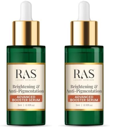 RAS Luxury Oils Brightening & Anti-Pigmentation Advanced Booster Serum | Glowing Skin with 2% Glutathione, 2% Alpha Arbutin, 2% Kojic Acid | Vitamin E | Reduces Dark Spot and Sun Spots (3 ml)