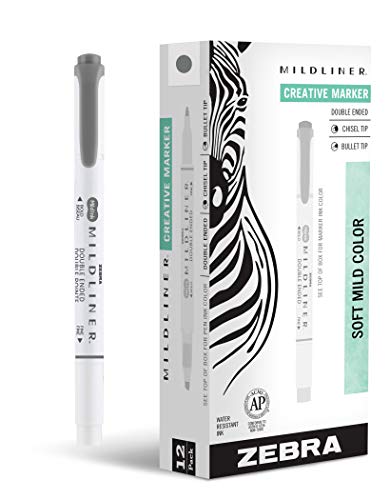 Zebra Pen MILDLINER No Bleed Highlighter, Dark Gray Color, Dual Tip, 12-Pk