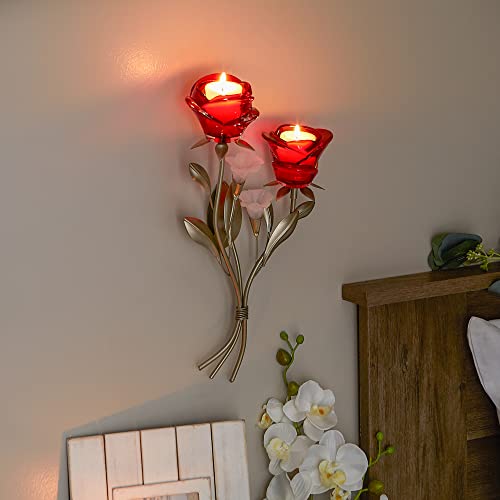 Accent Plus Candle Holder Christmas Decorations Indoor Home Decor Valentine’s Day Red Flowers Roses Wall Sconce Christmas Candle Holder Wedding Tealight Candle, 8 X 5 X 15.5 Inches #TOP14