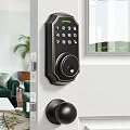 Smart Keyless Entry Door Lock with 2 Knobs,Front Door Lock Handle Set,Electronic Digital Keypad Deadbolt,Auto Lock,50 User Codes,Voice Prompts,Anti-Peeking Password,Home, Apartment,Satin Nickel