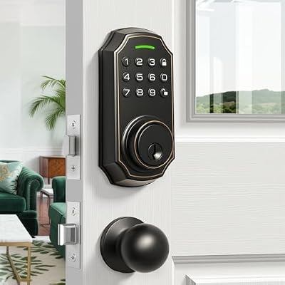 Smart Keyless Entry Door Lock with 2 Knobs,Front Door Lock Handle Set,Electronic Digital Keypad Deadbolt,Auto Lock,50 User Codes,Voice Prompts,Anti-Peeking Password,Home, Apartment,Satin Nickel