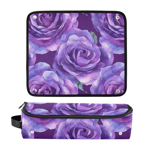 Organizador 2 en 1 para herramientas de cabello Deep Purple Roses con esterilla para plancha resistente al calor y protector impermeable para viaje miniatura 3