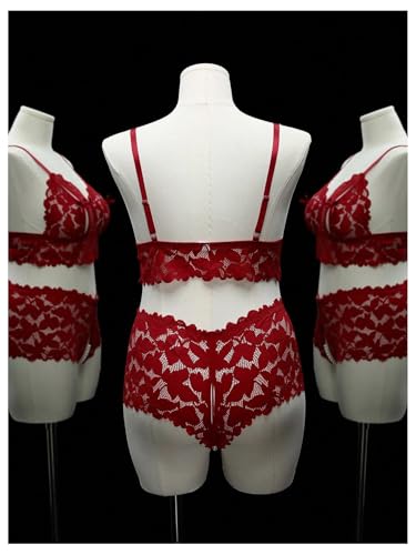 Image of MakeMeChic Women's Plus Size Lingerie Sets Contrast Lace Cut Out Wireless Bra and Panty Set