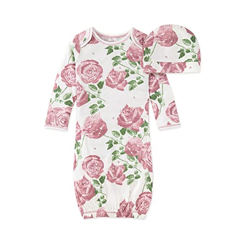 Image of Burt's Bees Baby Baby Girls' Sleeper Gown & Hat Set, One Size, 0-6 Months, 100% Organic Cotton