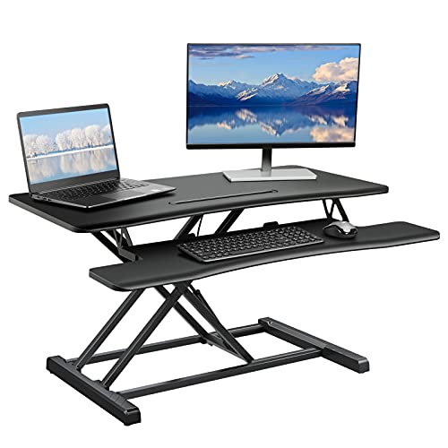 Get Special Price ELIVED Standing Desk, 40 inches Height Adjustable Desk, Sit Stand Desk Fits Dual Monitors and Laptop for Home Office