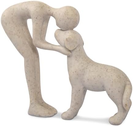Abstract Resin Hand-Painted Sculpture of Person and Dog Bonding –...