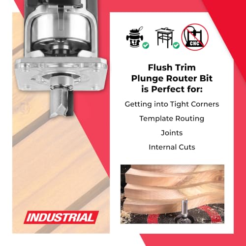 Image of Amana Tool 45487 Carbide Tipped Flush Trim Plunge Template Router Bit 1 /2 Dia x 1 /2 x 1 /4 Inch Shank with Upper Ball Bearing