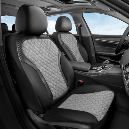 Image of Coverado Car Seat Covers for Front Seats, Luxury Leather Car Seat Cover with Carbon Fiber Weave, Waterproof Automotive Seat Protectors 2-Pack, Driver Seat Covers Universal Fit Most Cars, Black&Gray