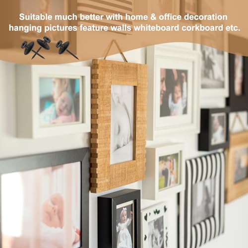 Image of 60Pcs Double Headed Picture Hanging Nails,Thumb Tacks for Wall,Small Head Hanging Nails Push Pins, for Drywall Cork Board Home Office Photo Decorations(Black)