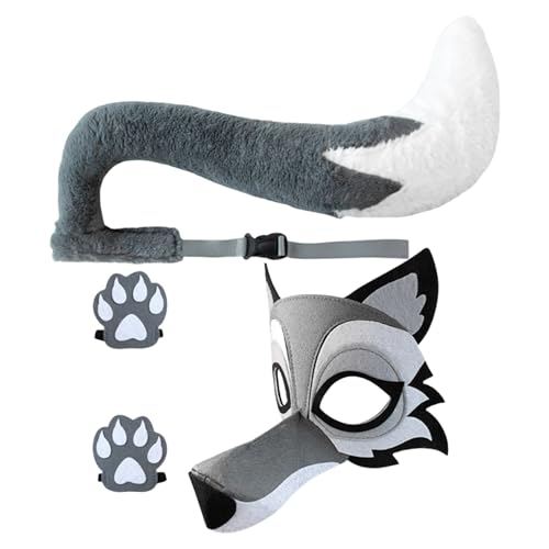 Manolyee Déguisement De Loup Pour - Ensemble Déguisement | Accessoires Cosplay Loup Gris Simulation pour Mascarade et Scène