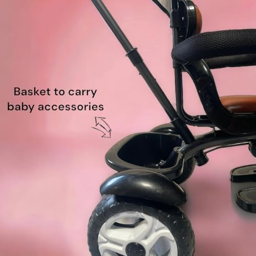 Image of kidsROAR Stroller Tricycle for Kids for 1 Year+ | 2 Year+ Baby Cycle with Leather Seat | Light Music | Push Handle | 4 in 1 Baby Cycle for 1 Year Kids (5003 Black)