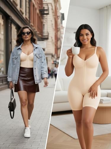 Image of SHAPERX Women's Shapewear Bodysuit Tummy Control Seamless Zip-Up Body Shaper Waist Defining Silhouette