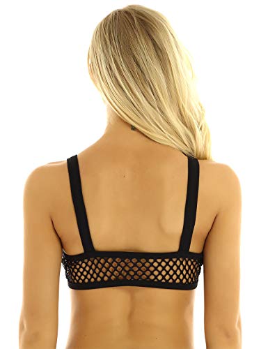 YiZYiF Women's Mesh See Through Bra Tops Sheer Fishnet Bralette Lingerie Tank Crop Top Black Large - Image 4