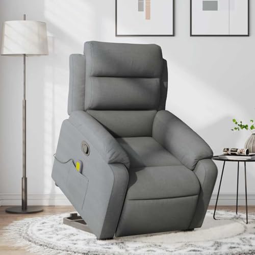 KTHLBRH Silla de Masaje Reclinable con Elevación Eléctrica y Función de Vibración, 6 Puntos de Masaje, Tela Gris Oscuro, Inclinación Manual de 135 Grados, Estructura Sólida de Madera