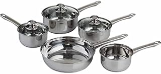 wilko cookware Set 5pcs, Five Piece Saucepan Set, Lightweight and Durable Stainless Steel Saucepan Set, Perfect for University