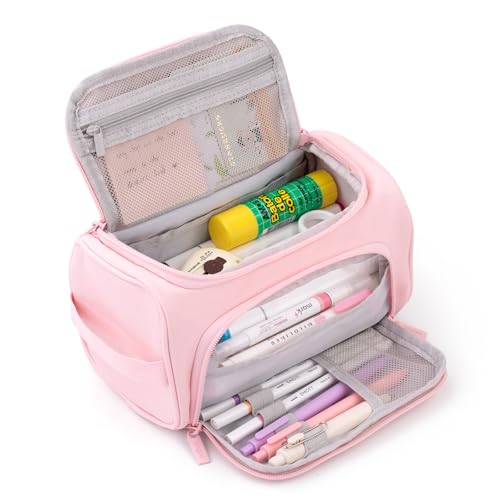 HVOMO Big Capacity Pencil Case High Large Storage Pouch Marker Pen Case Travel Simple Stationery Bag School College Office Organizer for Teens Girls Adults Student（Pink）