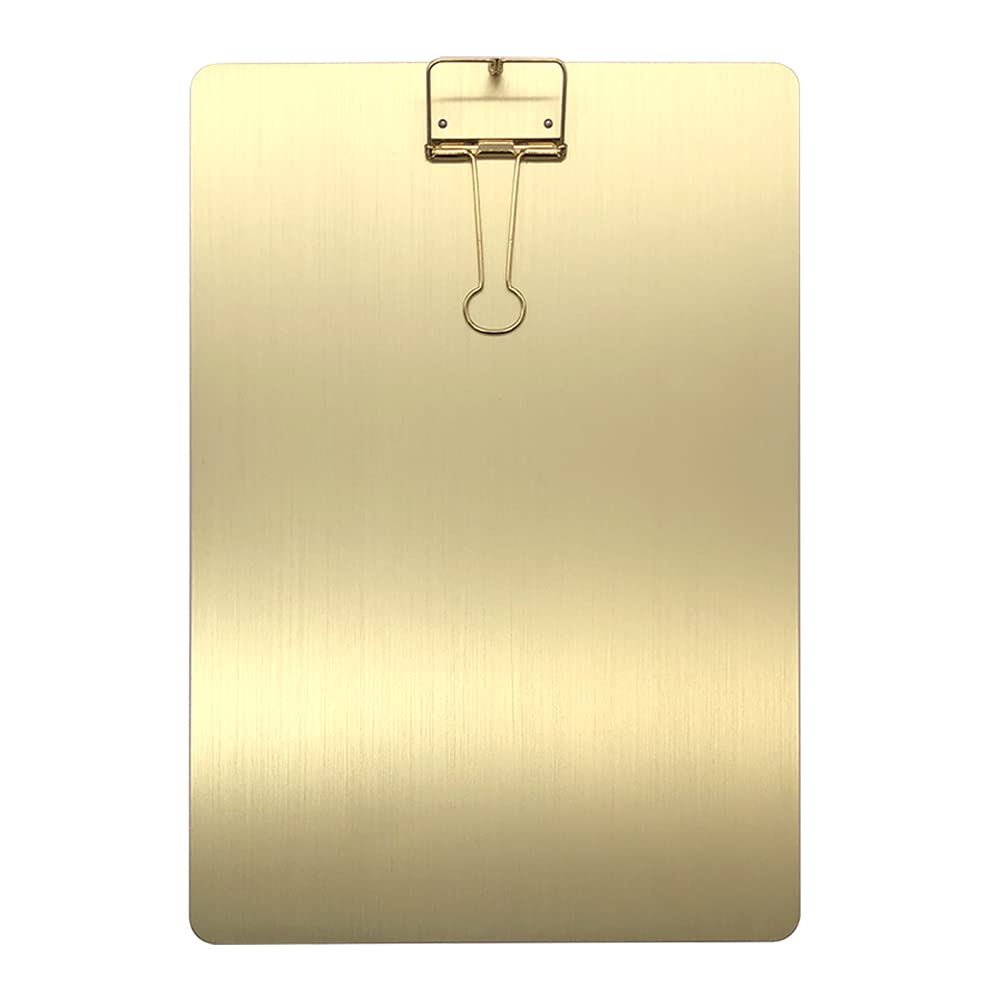 A4 Gold Clipboard, Metal Menu Clip Board with Binder Clip, Folder Plate Writing Splint Paperboard Drawing Board Office and School Stationeries Supplies (A4, Gold)
