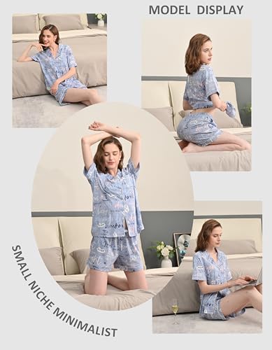 Image of NAP BOUND 100% Cotton Pajamas for Women Sets 2 Pieces Pjs Button short sleeves with Pockets Soft Sleepwear Loungewear XS-XXL