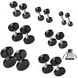 Aretes Para Hombre Color Negro SwirlColor Pendiente Hombre, 7 Pares Mujer Hombre Pendientes de Botón Negro, 4 mm-10 mm de Acero Inoxidable Tornillo Redondo Barbell Pendiente