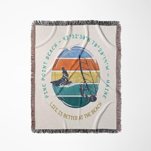 3dRose Pine Point Beach, Scarborough, Cumberland County, Maine. Summer Gift Woven Blanket