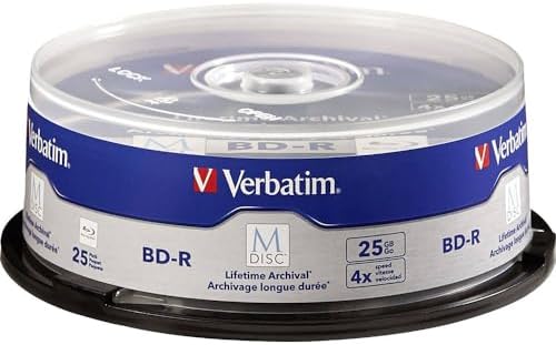 Verbatim M-Disc BD-R 25GB 4X with Branded Surface - 25pk Spindle - 98909