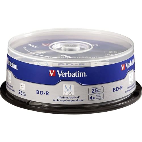Image of Verbatim M DISC BD-R 25GB 4X with Branded Surface Blank Blu-Ray Recordable Media - 25pk Spindle