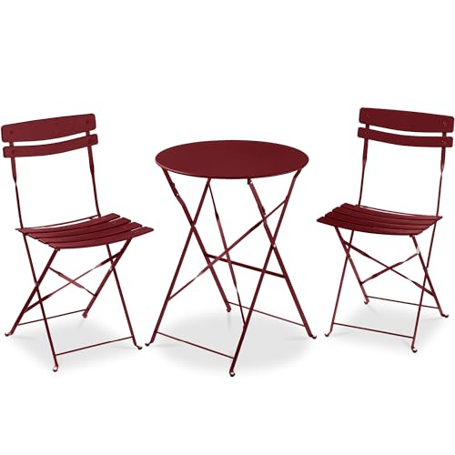 Best Choice Products 3-Piece Bistro Set, Space Saving Folding Design, Solid Steel, Outdoor Patio Furniture Set w/ 2 Chairs, Bistro Table - Burgundy