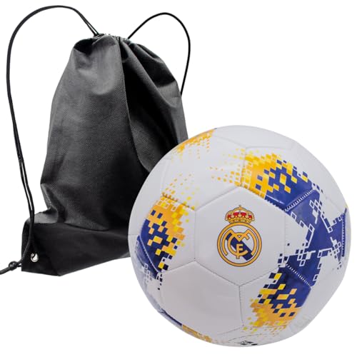 ms móvil shop Balón Real Madrid Diseño Pixel Nº60 Talla 5 Producto Oficial + Mochila Negra para Llevarlo a la Playa, Piscina, Campo