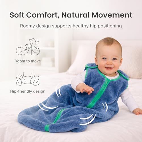Baby Deedee Sleep Nest Teddy - Baby Sleep Sack 2.5 TOG 6-18 Months, Warm Sherpa Faux Fur & Cotton Lined Sleeping Bag with Patented Shoulder Snaps, Wearable Blanket for Boys & Girls, Oatmeal Navy by baby deedee - Image 6