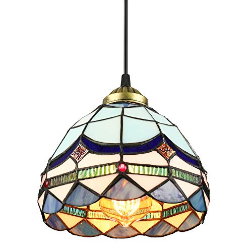Baycheer Tiffany Style Stained Glass Classic Blue Mini Pendant Light Chandelier Decorative Hanging Lamp Pendant Lighting Adjustable Ceiling Fixture 1 Light For Living Room Dinning Room Kitchen #TOP13