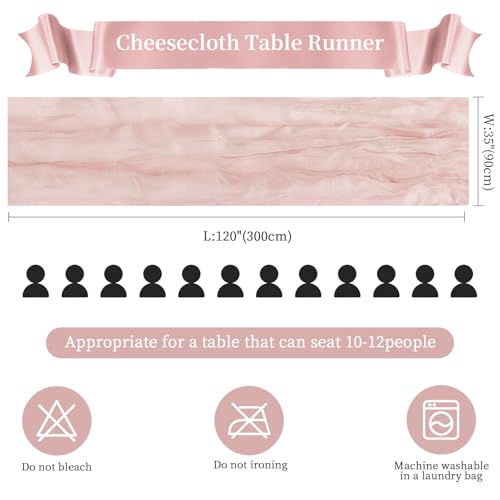 AGIRL 6 Pack Dusty Pink Cheesecloth Table Runner 10FT Long Boho Gauze Table Runner Rustic Sheer Runner for Graduation Wedding Bridal Baby Shower Birthday Holiday Party Table Decor Easter Decorations by AGIRL - Used condition - Image 3