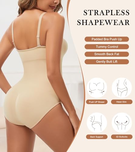 Image of Strapless Shapewear Bodysuit for Women With Built In Bra Seamless Tummy Control Tube Top Body Suit Body Shaper