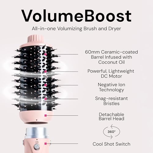 L'ANGE HAIR VolumeBoost 60mm 2-in-1 Ceramic Volumizing Brush Dryer | Fast Drying & Styling for Frizz-Free, Voluminous Blowouts | Ceramic-Coated Barrel (Blush)
