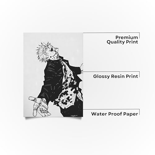 Image of PostlateBlack & White Manga Style Anime Character Wall Art Poster with Frame - Japanese Sketch Artwork for Bedroom, Gaming Room, Living Room & Anime Fans Decor (Design 8)