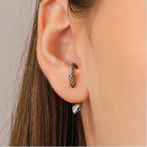 Retro Snake Earrings for Women Men - Gothic Punk Front Back Stud Dangle Serpent Earrings - Silver Gold2