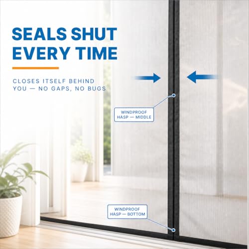 Image of Magnetic Closure Screen Door for 39 inchx99 inch French Door Sliding Door Pet and Dog Friendly, Durable Fiberglass Mesh Double Door Screen Mesh Retractable Curtain, Keep Bugs. Mosquito Out, Fly Screen