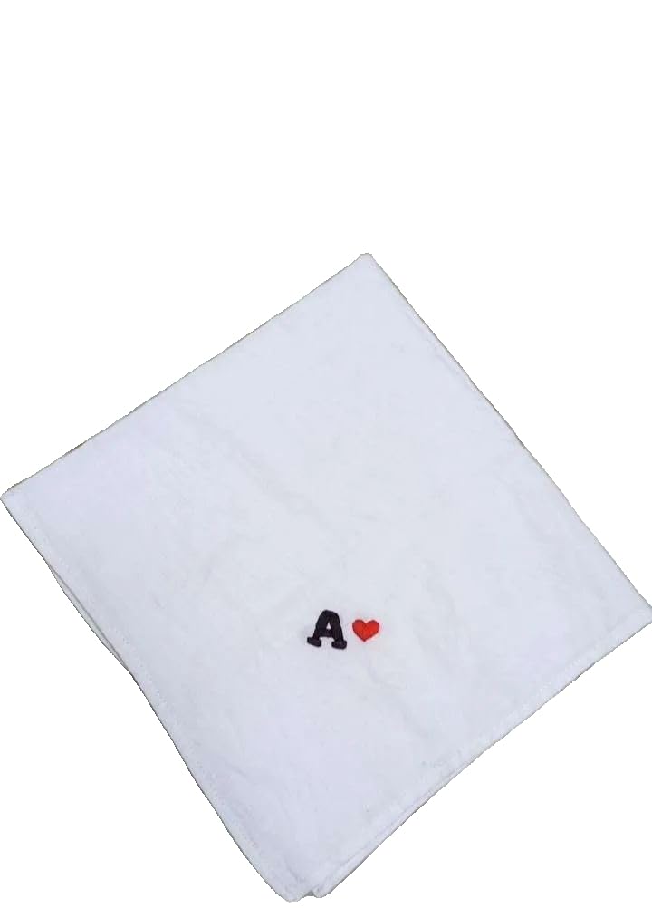 Shree adodhya Custom Embroidered Letter 'A' Handkerchief, Premium White Pocket Square with Cute Heart Detail, Artisanal Handcrafted Gift. Set of 2.-image-35