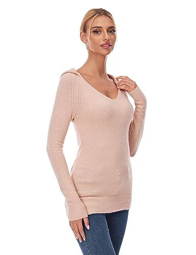 Image of AmelieBoutik Women Hooded V Neck Raglan Long Sleeve Sweater Knit Top