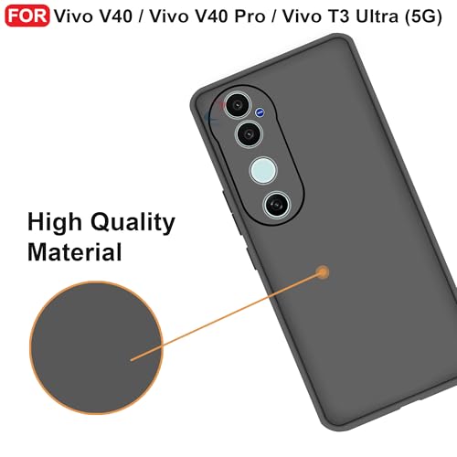 Image of CEDO Back Cover for Vivo V40 / Vivo V40 Pro /Vivo T3 Ultra (5G) | Camera Bump Protection & Inner Velvet Fabric Lining | Ultra Slim Matte Soft Rubberised Case Cover (Black)