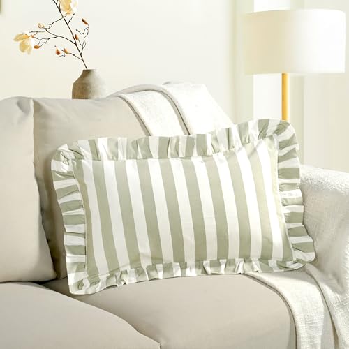 CPC Grey Striped Hand Block Print Cotton Ruffle Decorative Sham