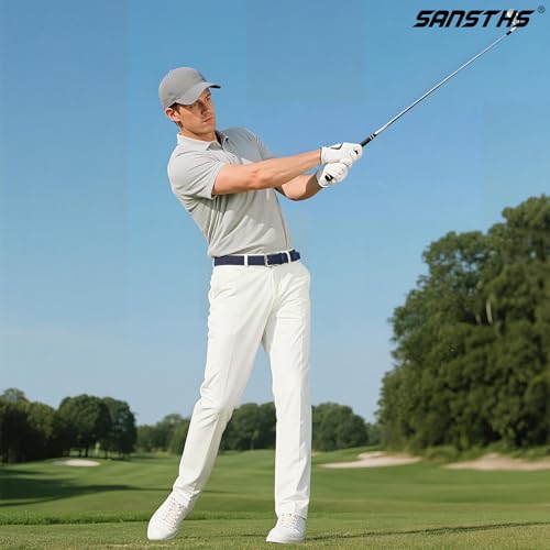 Image of SANSTHS Elastic Woven Golf Belt for Men, 1.3 inch Casual Stretch Braided Web Belt with Pin Buckle for Golf Jeans Casual Pants