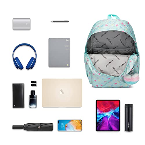 Kids Backpack Girls And Boys Green Waterproof Large Space School Backpack Suitable For Age For Over 6 Years Old Lightweight Travel Cat Ear Heart Keychain Children Backpack（Pink Green Peach Heart) #TOP3