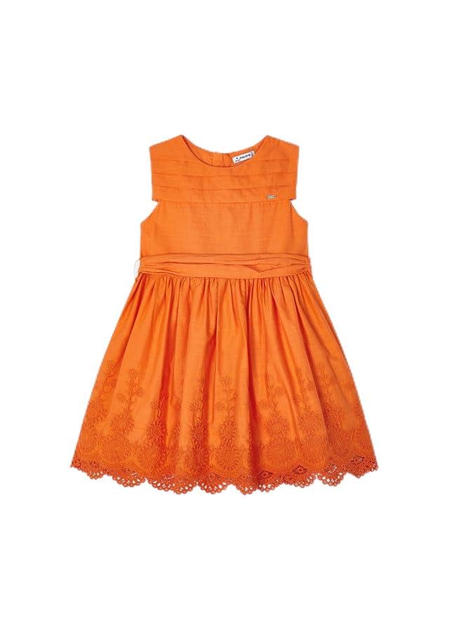 Vestido Mayoral de niña en algodón ligero y fresco color naranja vibrante 03917