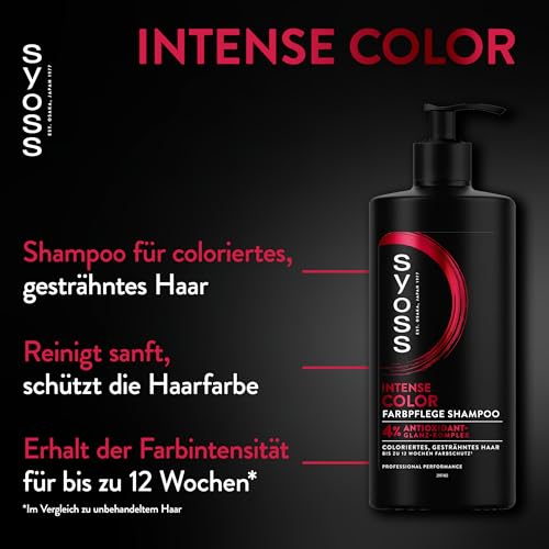 Syoss Shampoo Color (440 ml), Haarshampoo für colorierte, gesträhnte und gefärbte Haare, schützt bis zu 12 Wochen vor dem Verblassen, vegane Formel mit Tsubaki-Blüte