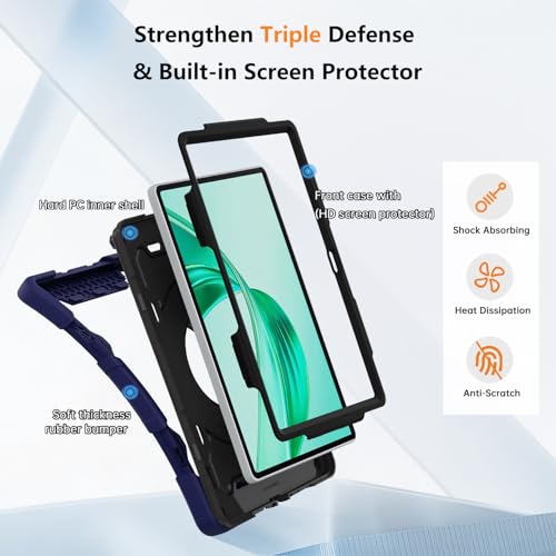 ROSROME for Honor Pad X8a Case 11 inch 2024 with HD Screen Protector, Shockproof Heavy Duty Kids Cover, 360°Rotating Stand/Shoulder Strap/Hand Strap/Pen Holder for 11" Honor X8a Tablet Case, Navy Blue - Image 3